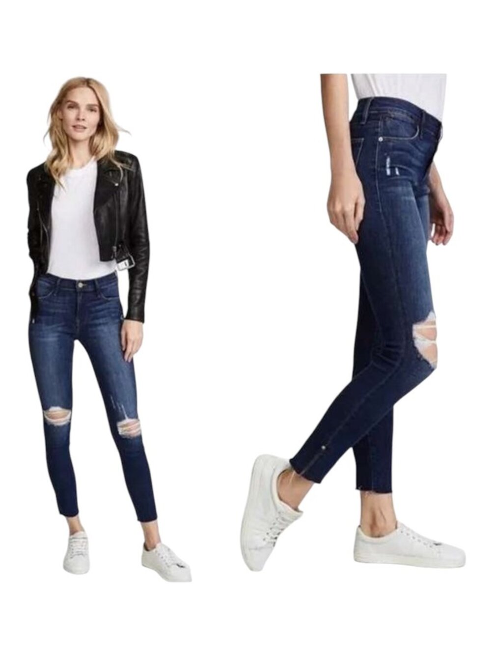 FRAME Jeans Women 27 Blue Walgrove Denim Le Skinny de Jeanne Faded Distressed